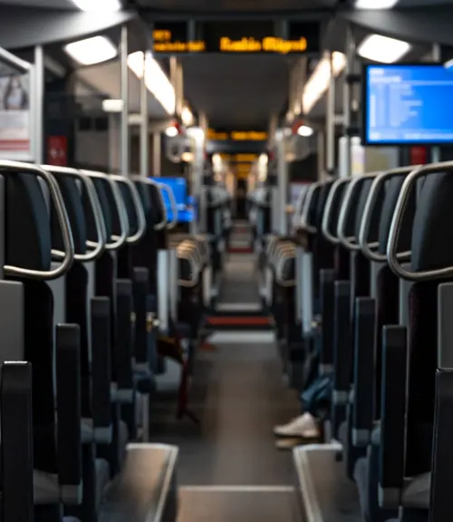 Rows of reclining passenger seats